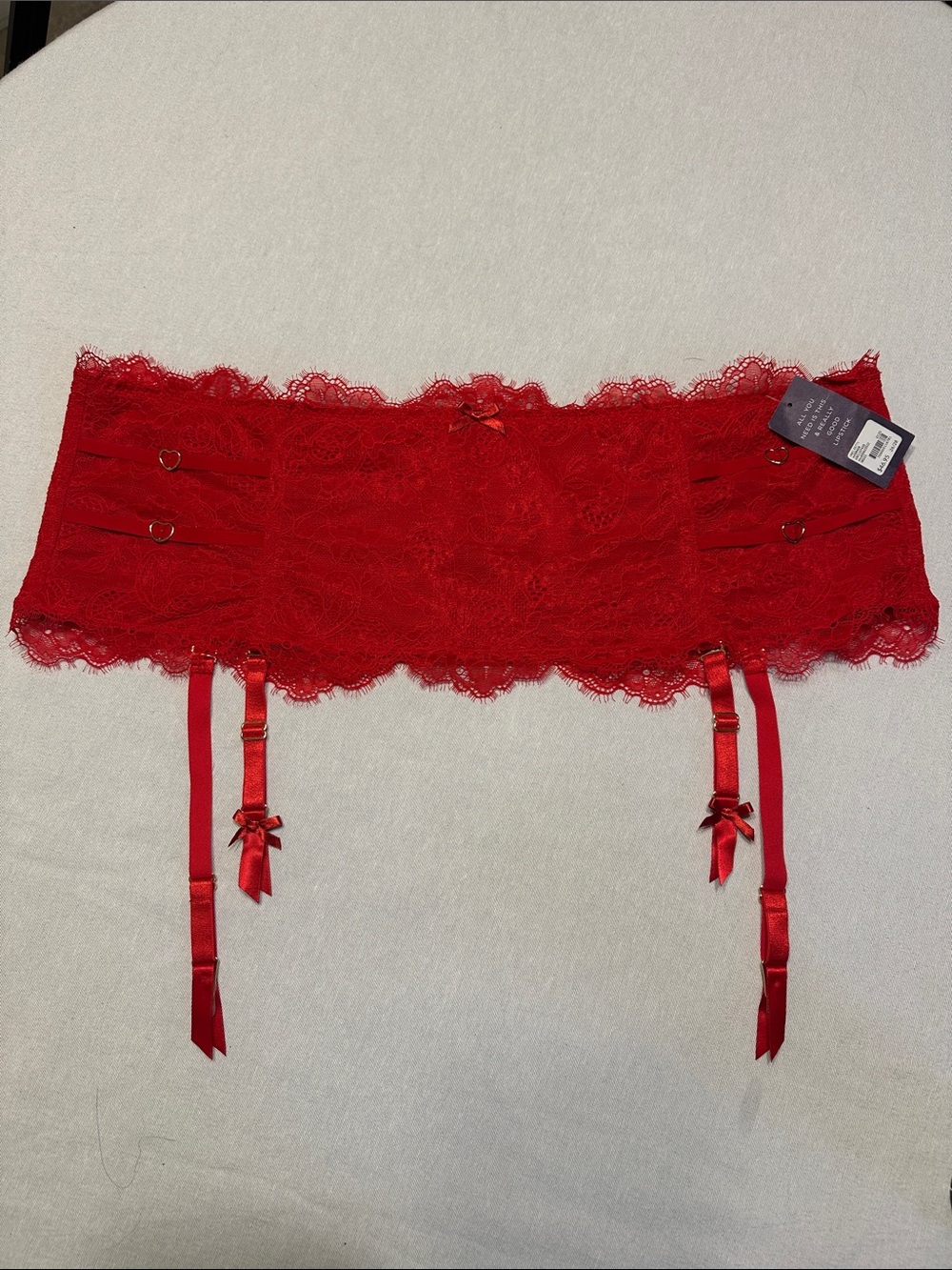 Cacique Red Lace Garter Belt with Bow and Heart Accents ❤️